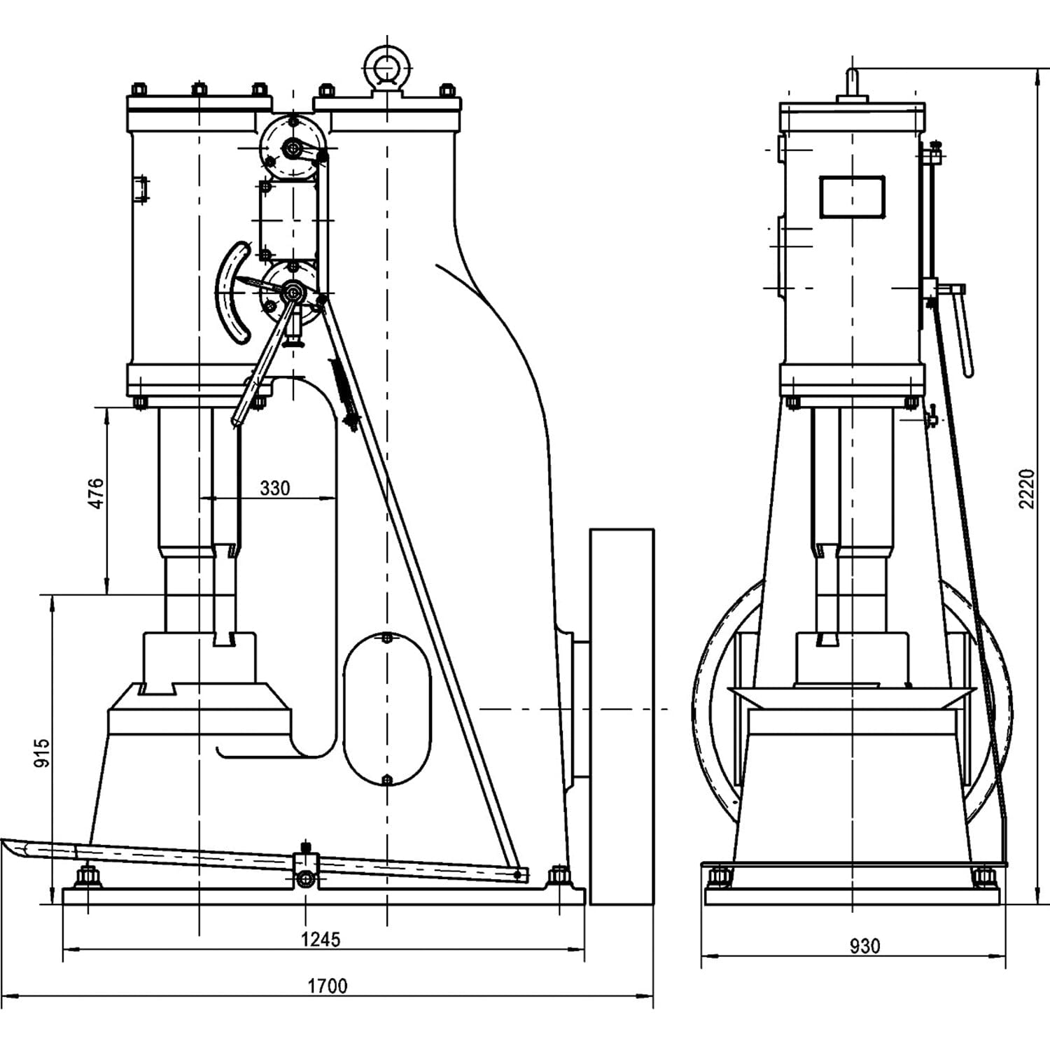 AN-75 L luchtsmeedhamer 75 kg Technische tekening