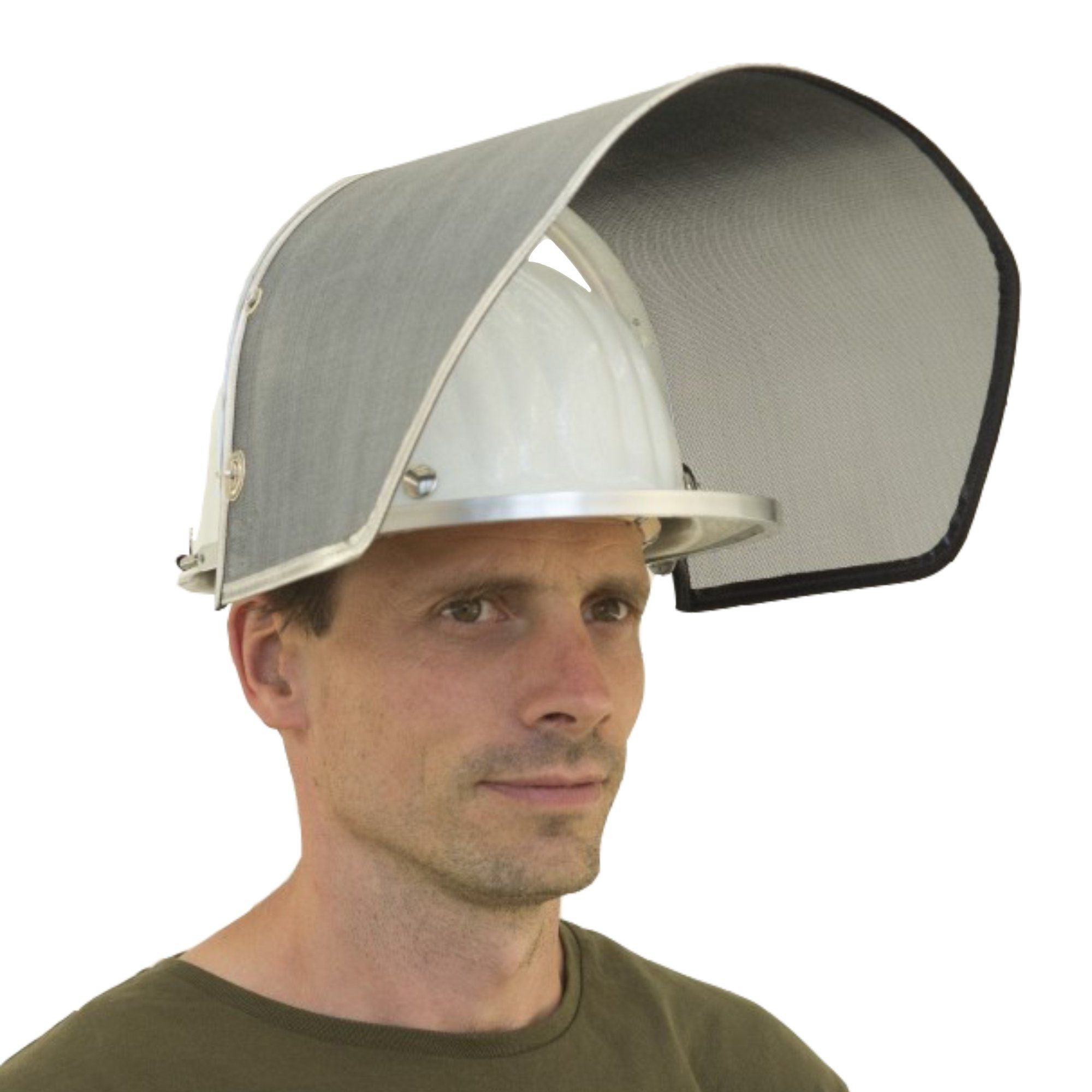 Veiligheidshelm met gaasscherm op model