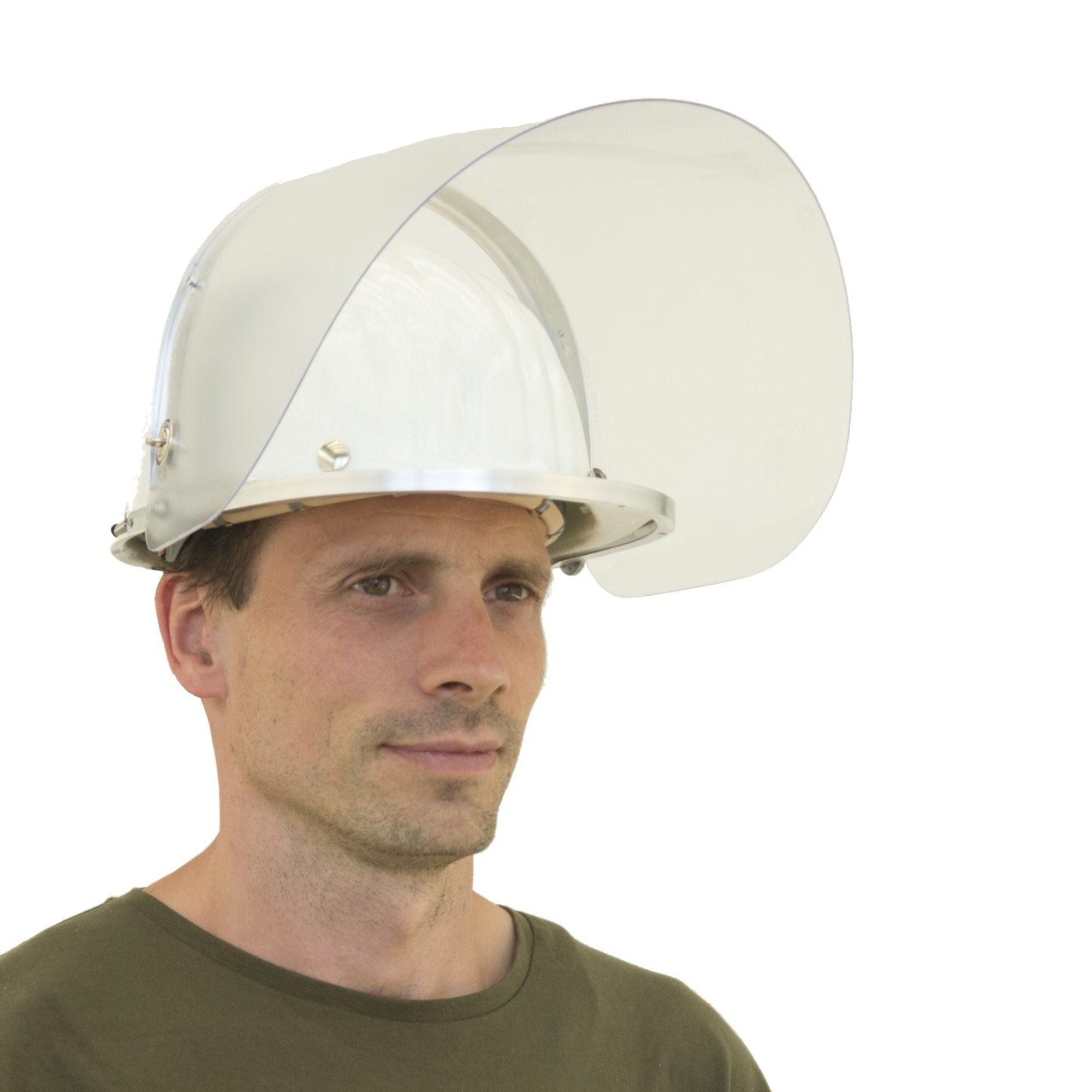 Veiligheidshelm met transparant scherm op model