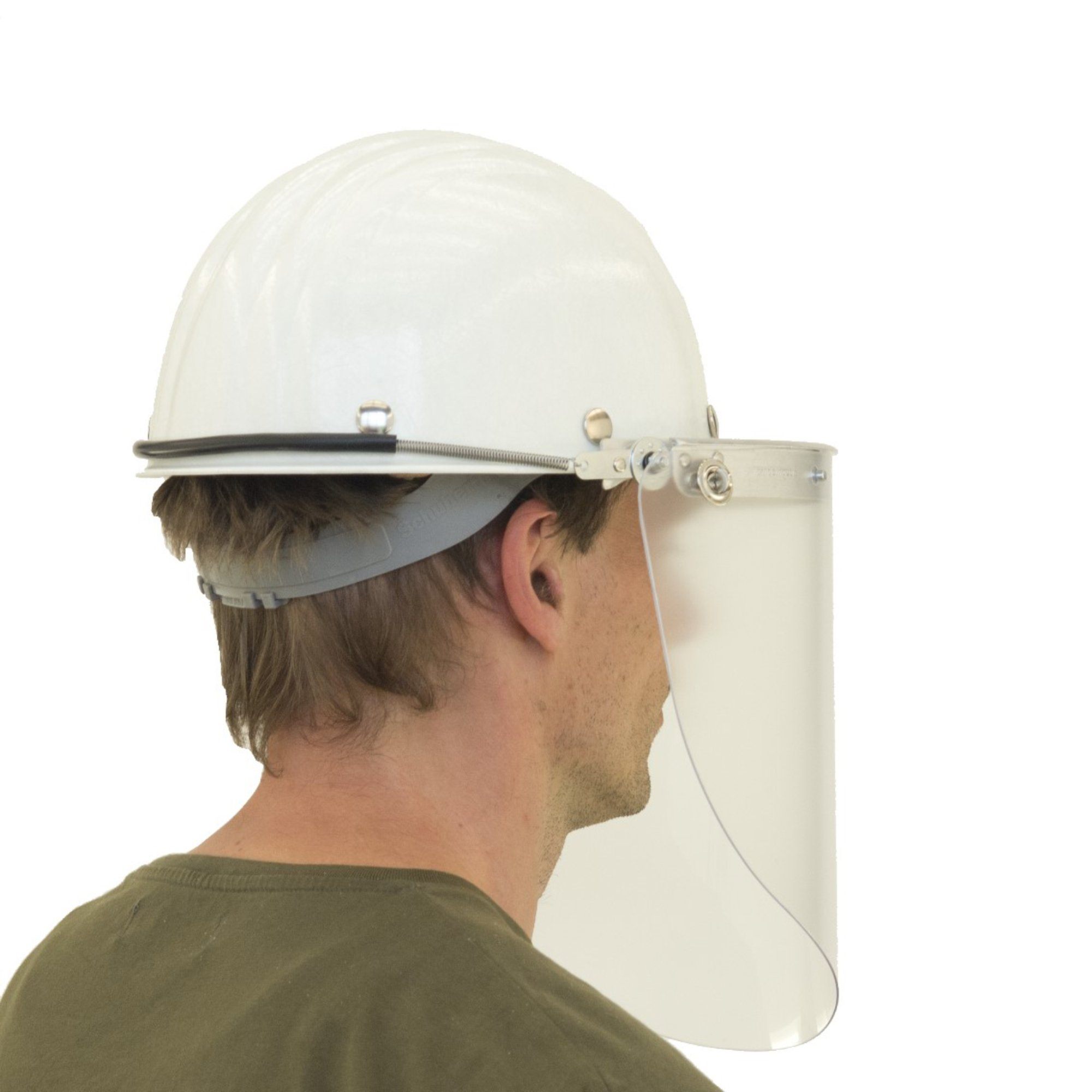 Veiligheidshelm met transparant scherm op model